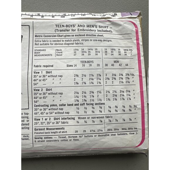 Simplicity Sewing Pattern Western Shirt Size 14 And 16 Embroidery Transfer UNCUT - Picture 5 of 7